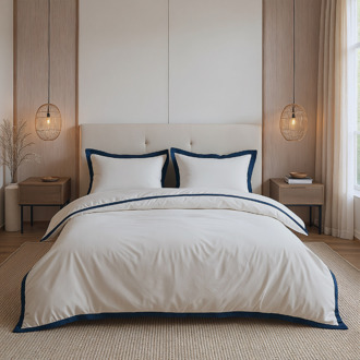 Dreamhouse Dekbedovertrek Percale-Katoen - Hotel Emilio - Beige Navy - Tweepersoons (200x200 Cm) - Navy Percale Katoen Katoen - Hotel Luxe - Dreamhouse - Dekbed-Discounter.nl - 200 x 200/220 cm
