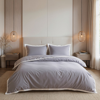 Dreamhouse Dekbedovertrek Percale-Katoen - Hotel Emilio - Grijs Wit - Lits-Jumeaux (240x220 Cm) - Grijs & Wit Percale Katoen Katoen - Effen - Dreamhouse - Dekbed-Discounter.nl Grijs,Wit - 240 x 200/220 cm