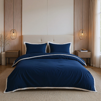 Dreamhouse Dekbedovertrek Percale-Katoen - Hotel Emilio - Navy Wit - Tweepersoons (200x200 Cm) - Navy Percale Katoen Katoen - Hotel Luxe - Dreamhouse - Dekbed-Discounter.nl - 200 x 200/220 cm