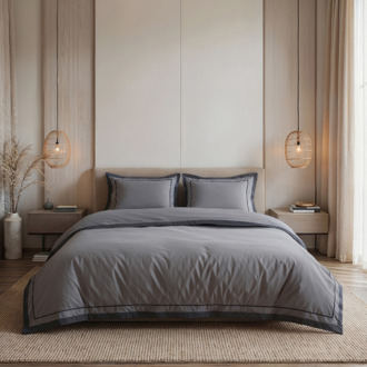 Dreamhouse Dekbedovertrek Percale-Katoen - Hotel Gallardo - Grijs Antraciet - Lits-Jumeaux (240x220 Cm) - Grijs & Antraciet Percale Katoen Katoen - Strepen - - Dekbed-Discounter.nl Grijs,Antraciet - 240 x 200/220 cm