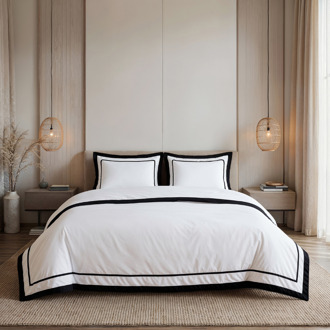 Dreamhouse Dekbedovertrek Percale-Katoen - Hotel Gallardo - Wit Zwart - Eenpersoons (140x200 Cm) - Wit & Zwart Percale Katoen Katoen - Hotel Luxe - Dreamhouse - Dekbed-Discounter.nl