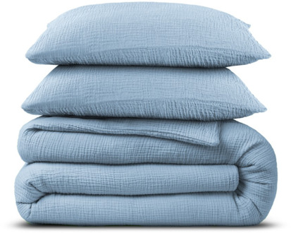 Dreamhouse Dekbedovertrek Percale-Katoen - Mousseline - Blauw - Eenpersoons (140x200 Cm) - Blauw Percale Katoen Katoen - Effen - Dreamhouse - Dekbed-Discounter.nl