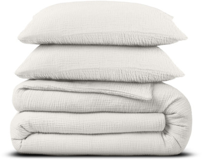 Dreamhouse Dekbedovertrek Percale-Katoen - Mousseline - Off White - Tweepersoons (200x200 Cm) - Off-white & Wit Percale Katoen Katoen Mousseline - Effen - - Dekbed-Discounter.nl