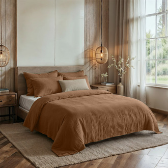 Dreamhouse Dekbedovertrek Percale-Katoen - Mousseline - Terracotta - Eenpersoons (140x200 Cm) - Bruin Percale Katoen Katoen - Effen - Dreamhouse - Dekbed-Discounter.nl