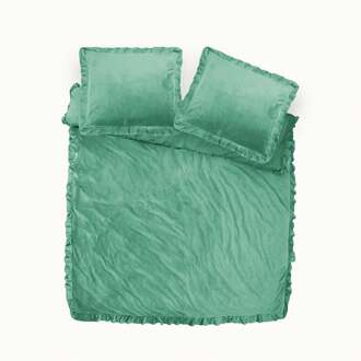 Dreamhouse Dekbedovertrek Velvet Ruffles - Groen - Tweepersoons (200x200 Cm) - Groen Microvezel - Effen - Dreamhouse - Dekbed-Discounter.nl - 200 x 200/220 cm