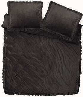 Dreamhouse Dekbedovertrek Velvet Ruffles - Zwart - Tweepersoons (200x200 Cm) - Zwart Microvezel - Effen - Dreamhouse - Dekbed-Discounter.nl