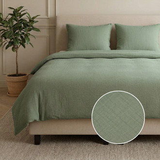 Dreamhouse Mousseline Dekbedovertrek - 140X200/220 + 1 x kussensloop 60x70 - Groen