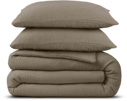 Dreamhouse Mousseline Dekbedovertrek - 140X200/220 + 1 x kussensloop 60x70 - Taupe