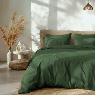 Dreamhouse Sale: -42% | Dekbedovertrek Percale Katoen Uni - Groen - Eenpersoons (140x200 Cm) - Taupe Percale Katoen Katoen - Effen - Dreamhouse - Dekbed-Discounter.nl