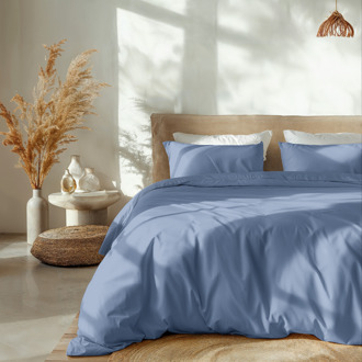 Dreamhouse Sale: -50% | Dekbedovertrek Percale Katoen Uni - Blauw - Eenpersoons (140x200 Cm) - Blauw Percale Katoen Katoen - Effen - Dreamhouse - Dekbed-Discounter.nl
