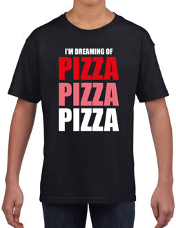 Dreaming of pizza fun t-shirt zwart voor kinderen 158-164 (XL)