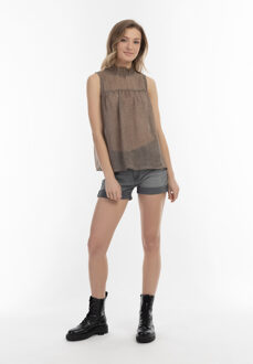 dreimaster Blouse Dames olijf wol wit - L