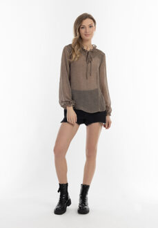 dreimaster Blouse Dames olijf wol wit