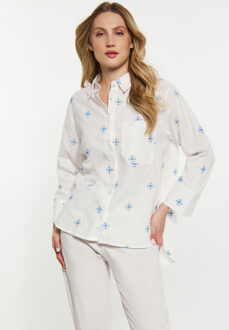 dreimaster Blouse Dames Wol Wit Blauw Gebroken wit