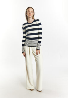 dreimaster Gebreide trui Dames marine wol wit - maat Marineblauw