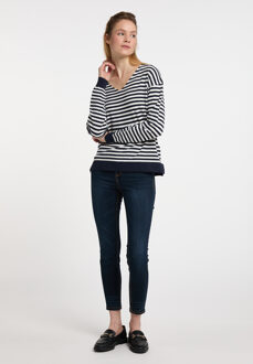 dreimaster Gebreide trui takelage Dames marine wol wit Marineblauw - M/L