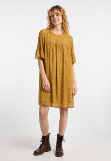 dreimaster Jurk Dames Donkergeel veelkleurig Mosterdgeel