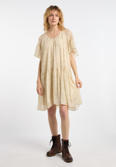 dreimaster Jurk Dames Wol Wit Veelkleurig Beige - S