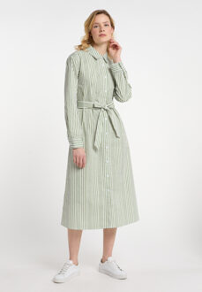 dreimaster Overhemd blouse jurk Dames Gebroken wit licht olijfgroen - maat Licht Groen