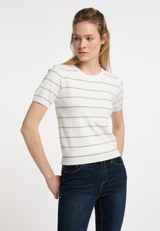 dreimaster Trui met korte mouwen bridgeport Dames Wol wit grijs gemêleerd Veelkleurig - M/L