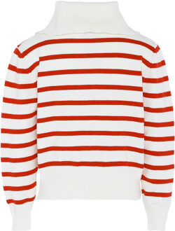 dreimaster trui met strepen Dames Wol Wit Rood Gebroken wit