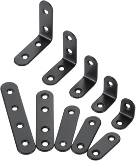 DRELD 10pcs Stainless Steel Supporting Black L-Shaped Brackets With Screws Fixing Right Angle Corners Brace Furniture Hardware