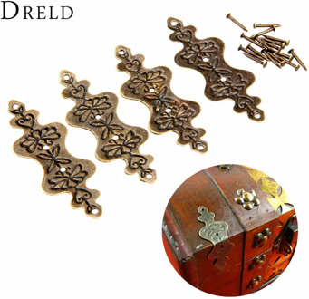 DRELD 4Pcs Antique Brass Corner Bracket Jewelry Box Wood Case Decorative Feet Leg Corner Protector Furniture Fittings 56x20mm