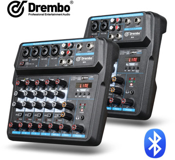 Drembo 4/6channel Protable digital audio mixer console with Sound Card,bluetooth, USB, 48V Phantom Power for DJ PC Recording