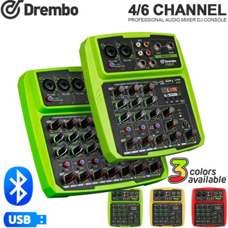 Drembo 4/6channel Protable digital audio mixer console with Sound Card,bluetooth, USB, 48V Phantom Power for DJ PC Recording