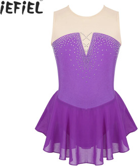 Dress For Girls Ballet Dance Gymnastics Leotard Dress Sparkly Inlaid Rhinestone Jumpsuits Mesh Splice Skating Bodysuits