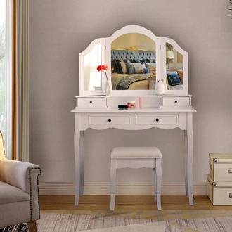 Dressing Table For Cosmetic Makeup with 3 Mirrors 4 Drawers and Stool Bedroom Makeup Set Table Bedroom Furniture Chair