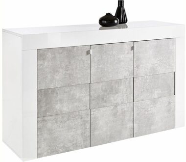 Dressoir Easy 138 cm breed - Hoogglans wit met grijs beton Wit,Hoogglans wit