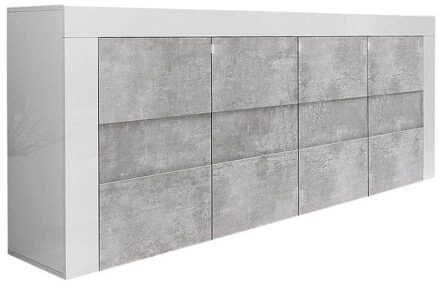 Dressoir Easy 181 cm breed - Hoogglans wit met grijs beton Wit,Hoogglans wit