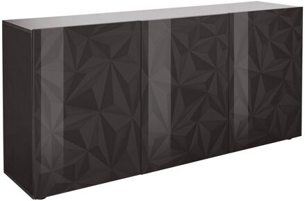 Dressoir Kristal met 3 deuren 181 cm breed in hoogglans antraciet Grijs,Antraciet,Hoogglans antraciet,Hoogglans grijs