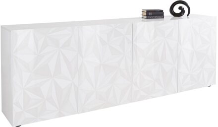 Dressoir Kristal met 4 deuren 241 cm breed in hoogglans wit Wit,Hoogglans wit