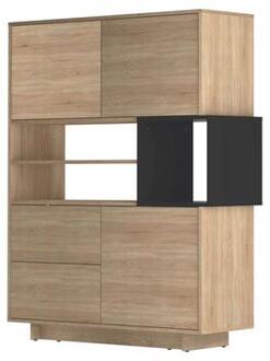 dressoir Kube - eikenkleur/zwart - 147x114,3x40 cm - Leen Bakker Bruin - 40 x 114.3 x 147