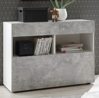 Dressoir Markis 111 cm breed in wit met grijs beton Wit,Grijs,Grijs beton