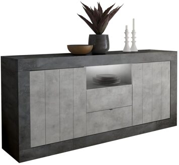 Dressoir Urbino 184 cm breed in oxid met grijs beton Wit,Hoogglans wit
