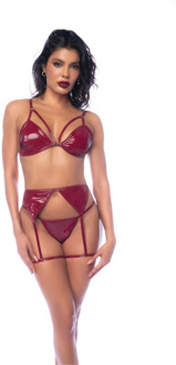 Drie-delige Bh-set - L - Glanzend Wijnrood