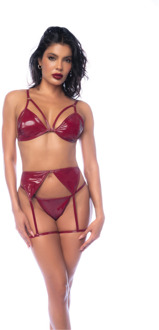 Drie-delige Bh-set - M - Glanzend Wijnrood