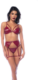 Drie-delige Bh-set - S - Glanzend Wijnrood