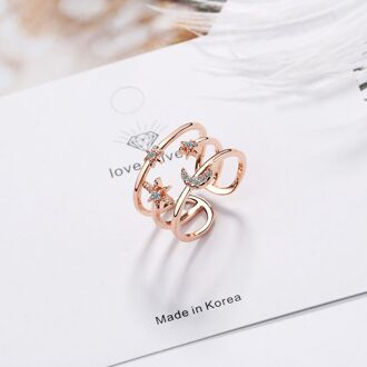 Drie Lagen Star Moon Charm Ring Hollow Open Verstelbare Vinger Band Zirkoon Crescent Shiny Wedding Ring Voor Vrouwen Sieraden 382