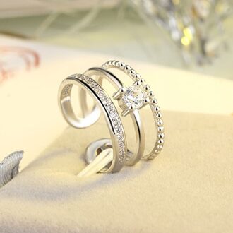 Drie Lagen Star Moon Charm Ring Hollow Open Verstelbare Vinger Band Zirkoon Crescent Shiny Wedding Ring Voor Vrouwen Sieraden 461