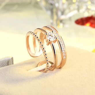 Drie Lagen Star Moon Charm Ring Hollow Open Verstelbare Vinger Band Zirkoon Crescent Shiny Wedding Ring Voor Vrouwen Sieraden 462