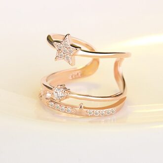 Drie Lagen Star Moon Charm Ring Hollow Open Verstelbare Vinger Band Zirkoon Crescent Shiny Wedding Ring Voor Vrouwen Sieraden 472