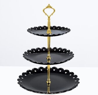 Drie-Layer Gebak Dessert Rack Cake Display Stand Fruit Platen Party Serveerschaal Voor Afternoon Tea Verjaardag Anniversary Wo zwart gouden