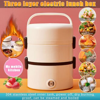 Drie-Layer Multifunctionele Pluggable Elektrische Lunch Box Voor Studenten Volwassenen Keuken Lekvrij Voedsel Container Lunchbox