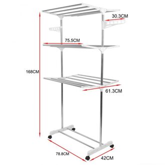 Drie-Layer Vouwen Kledingrek Draagbare Wasserij Rack Opslag Waslijn Kleding Schuiven Wiel Jas Rack Hwc