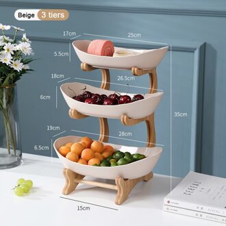 Drie-Layer Woonkamer Thuis Plastic Fruitschaal Snack Plaat Creatieve Moderne Gedroogd Fruit Fruitmand Plastic Snoep Schotel 3 laag Beige