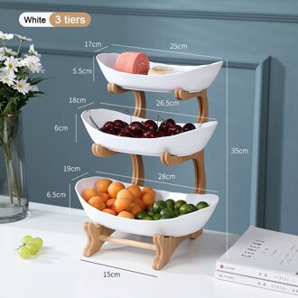 Drie-Layer Woonkamer Thuis Plastic Fruitschaal Snack Plaat Creatieve Moderne Gedroogd Fruit Fruitmand Plastic Snoep Schotel 3 laag wit